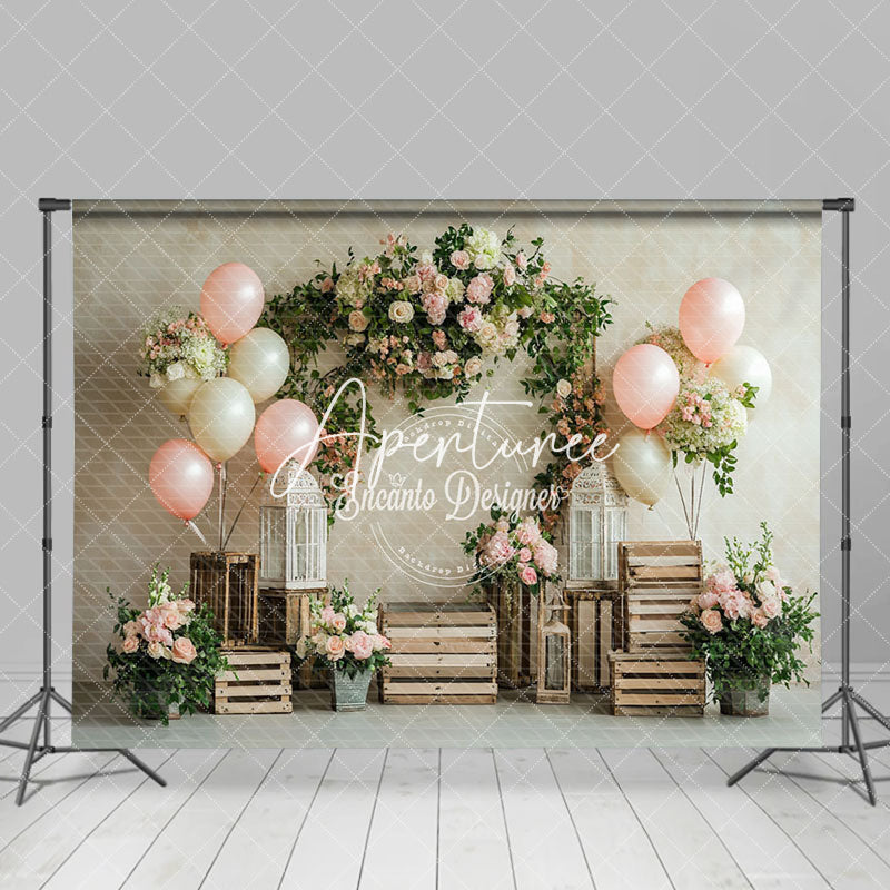 Aperturee - Aperturee Rustic Wood Ornaments Floral Valentines Day Backdrop