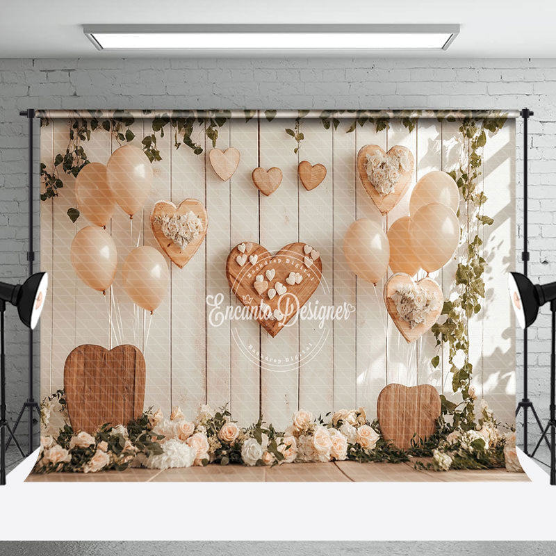 Aperturee - Aperturee Rustic Wood Wall Balloons Valentines Vibe Backdrop