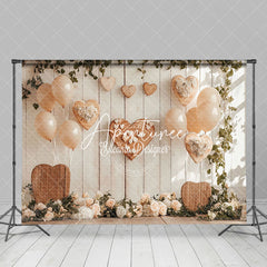 Aperturee - Aperturee Rustic Wood Wall Balloons Valentines Vibe Backdrop