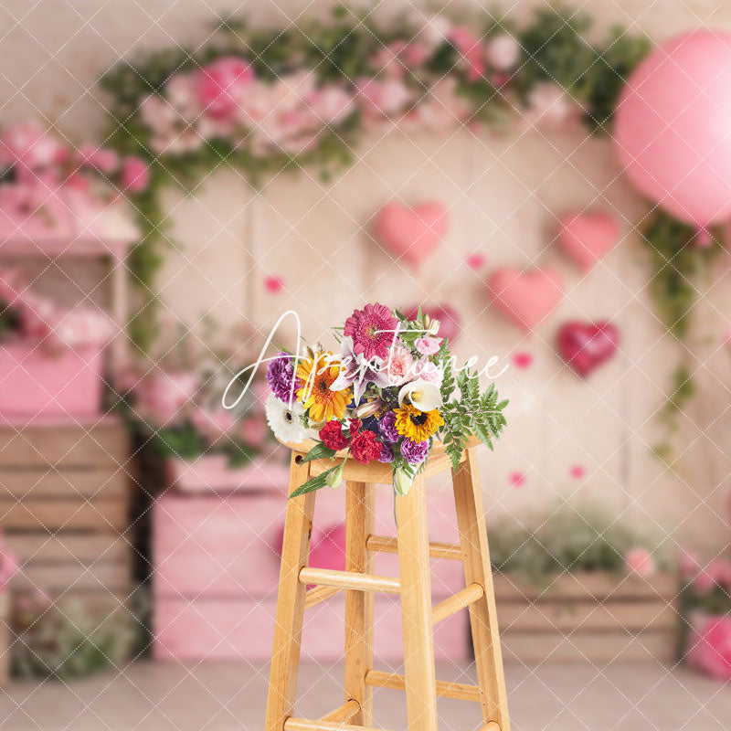 Aperturee - Aperturee Rustic Wood Wall Floral Greenery Balloons Backdrop