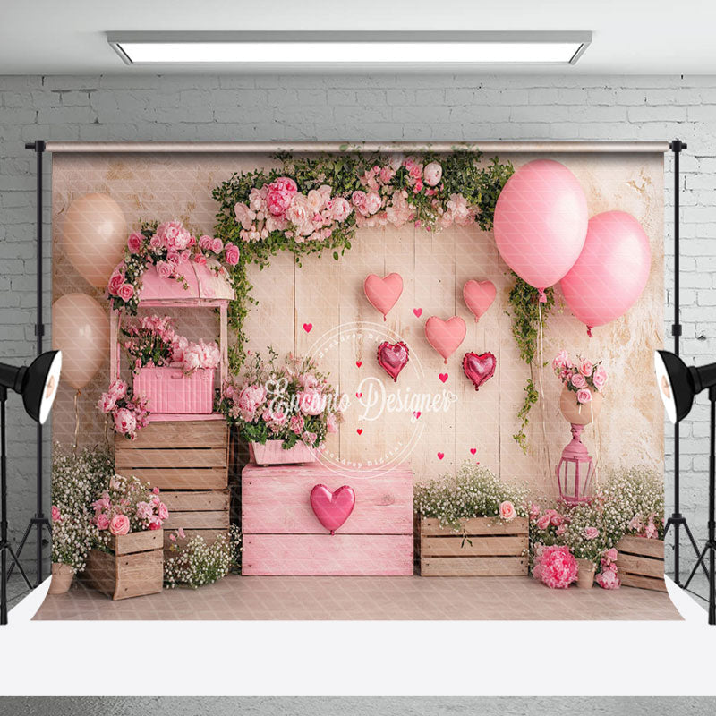 Aperturee - Aperturee Rustic Wood Wall Floral Greenery Balloons Backdrop