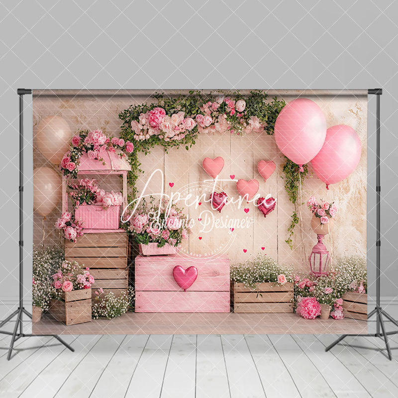 Aperturee - Aperturee Rustic Wood Wall Floral Greenery Balloons Backdrop