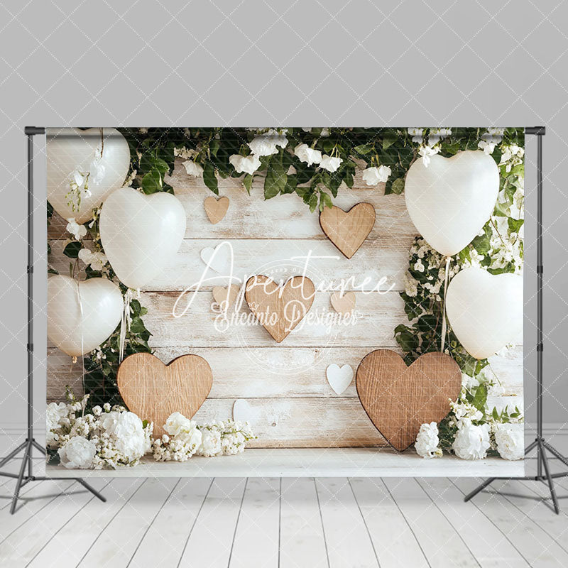 Aperturee - Aperturee Rustic Wooden Wall Floral Greenery Balloons Backdrop