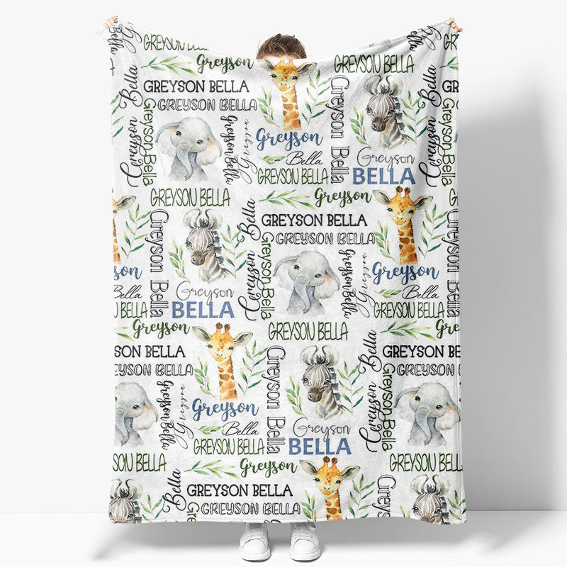 Aperturee - Aperturee Safari Animals Different Fonts Custom Name Blanket