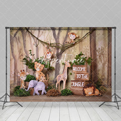 Aperturee - Aperturee Safari Animals Jungle Forest Cake Smash Backdrop