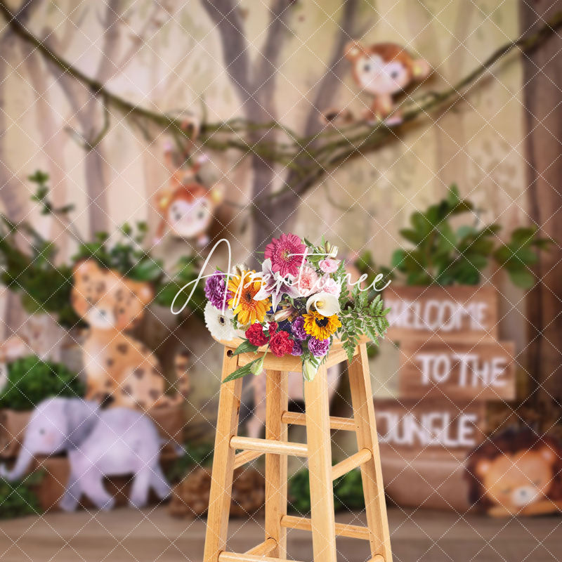 Aperturee - Aperturee Safari Animals Jungle Forest Cake Smash Backdrop