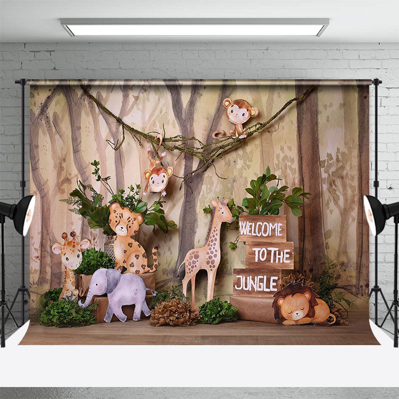 Aperturee - Aperturee Safari Animals Jungle Forest Cake Smash Backdrop