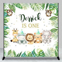 Aperturee - Aperturee Safari Animals Monstera Custom 1st Birthday Backdrop