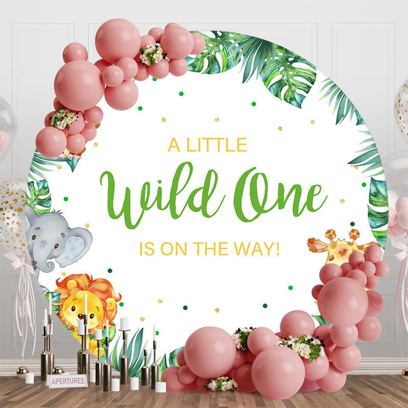 Aperturee - Aperturee Safari Animals Plant Wild One Round Birthday Backdrop