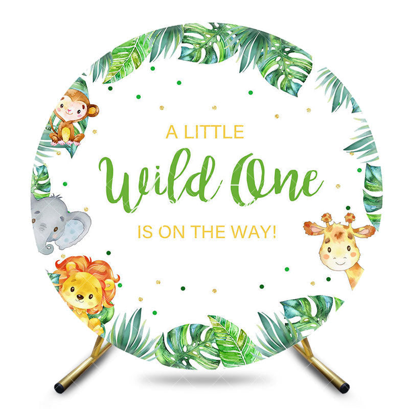 Aperturee - Aperturee Safari Animals Plant Wild One Round Birthday Backdrop