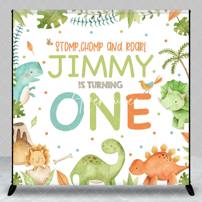 Aperturee - Aperturee Safari Dinosaur Custom Name 1st Birthday Backdrop