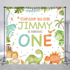 Aperturee - Aperturee Safari Dinosaur Custom Name 1st Birthday Backdrop