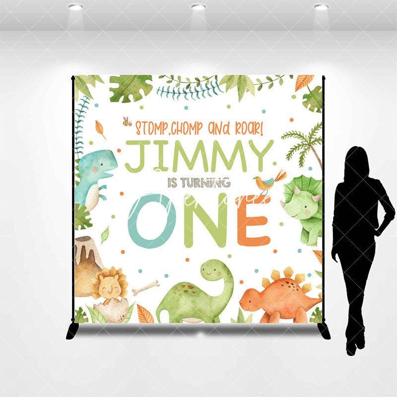 Aperturee - Aperturee Safari Dinosaur Custom Name 1st Birthday Backdrop