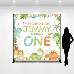 Aperturee - Aperturee Safari Dinosaur Custom Name 1st Birthday Backdrop