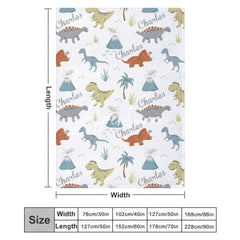 Aperturee - Aperturee Safari Dinosaurs Trees White Custom Name Blanket