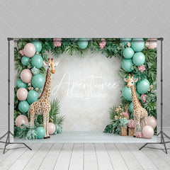 Aperturee - Aperturee Safari Giraffe Green Balloons Cake Smash Backdrop