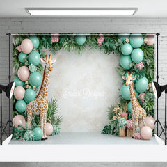 Aperturee - Aperturee Safari Giraffe Green Balloons Cake Smash Backdrop