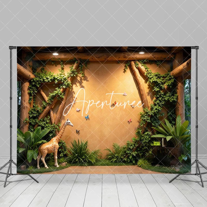 Aperturee - Aperturee Safari Jungle Butterfly Giraffe Cake Smash Backdrop