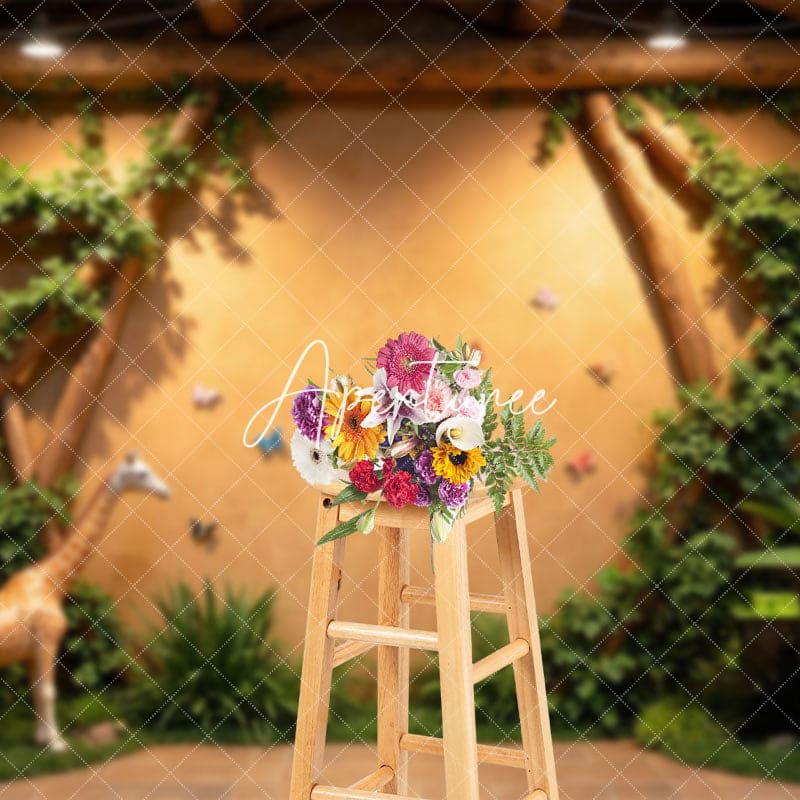 Aperturee - Aperturee Safari Jungle Butterfly Giraffe Cake Smash Backdrop