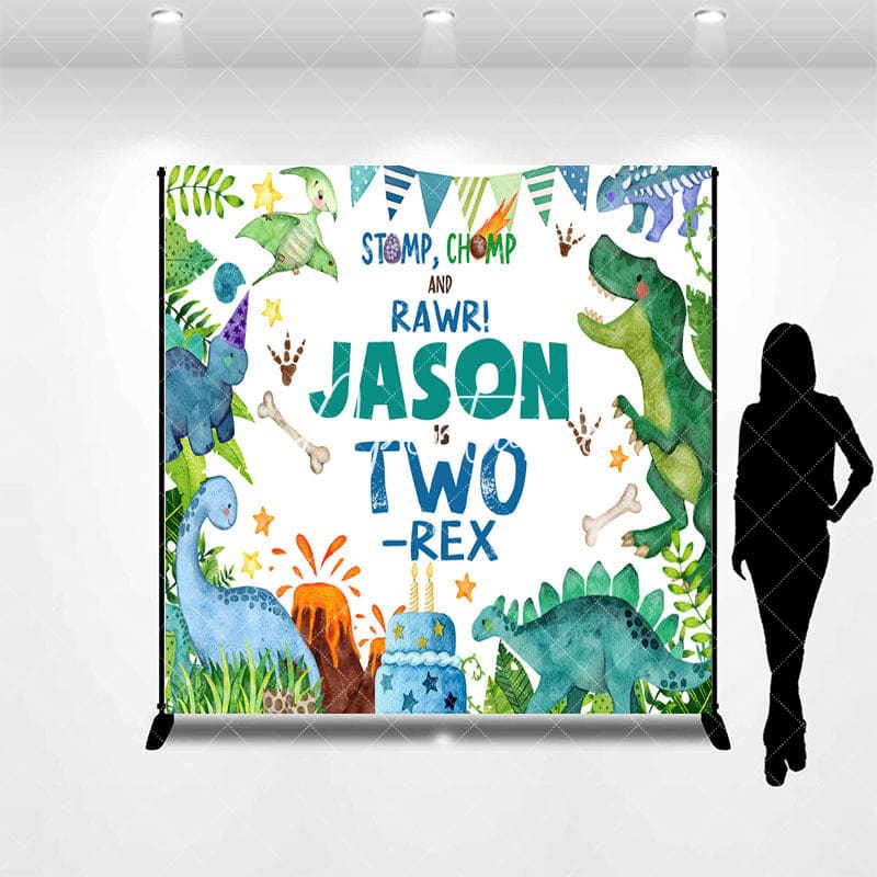 Aperturee - Aperturee Safari Jungle Dinosaur Custom Name Birthday Backdrop