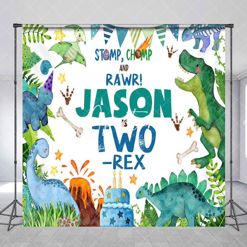 Aperturee - Aperturee Safari Jungle Dinosaur Custom Name Birthday Backdrop