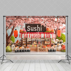 Aperturee - Aperturee Sakura Trees Cute Sushi Store Cake Smash Backdrop