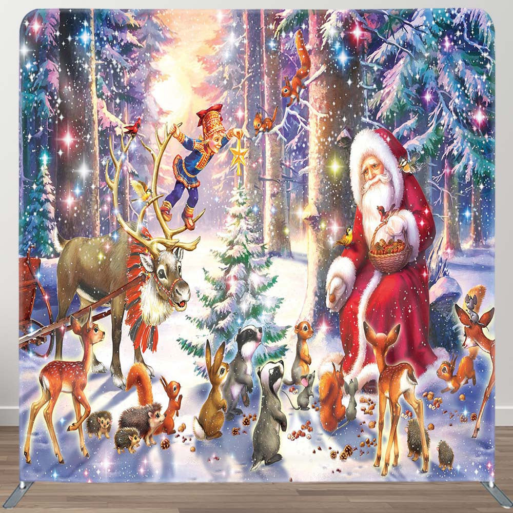 Aperturee - Aperturee Santa Animals Forest Holiday Tension Fabric Backdrop