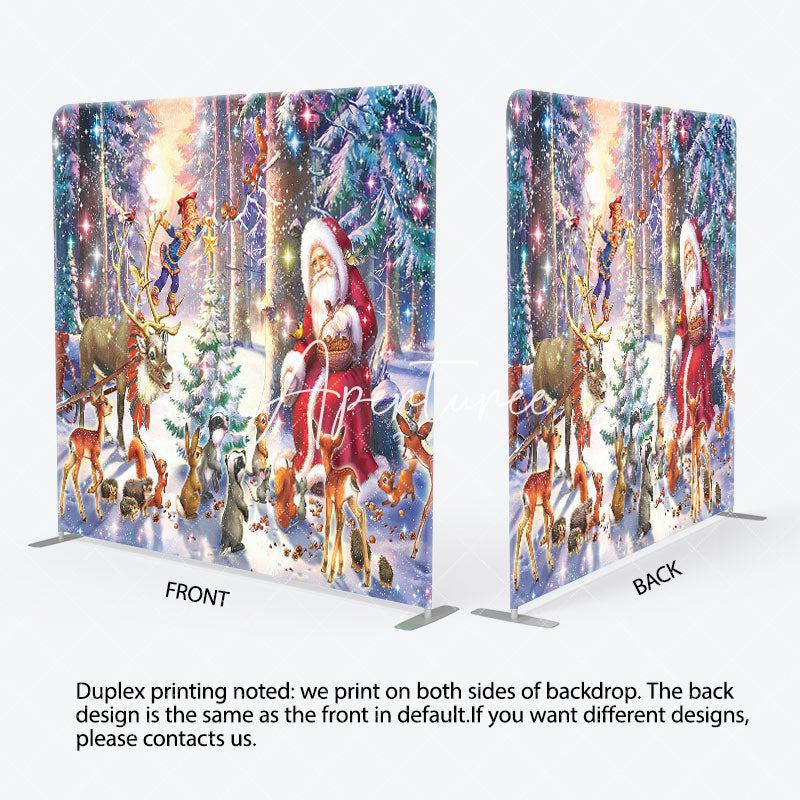 Aperturee - Aperturee Santa Animals Forest Holiday Tension Fabric Backdrop