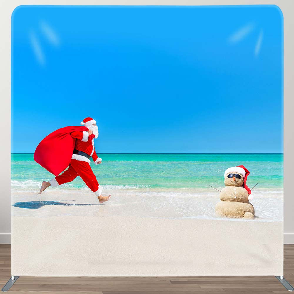 Aperturee - Aperturee Santa Beach Christmas Double-Sided Square Backdrop