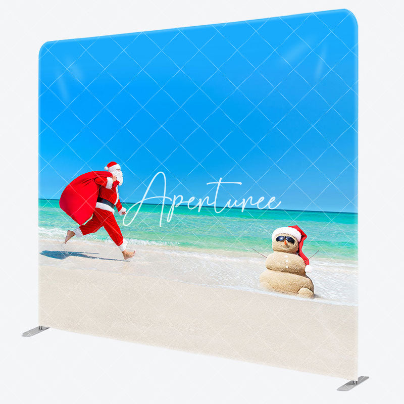 Aperturee - Aperturee Santa Beach Christmas Double-Sided Square Backdrop