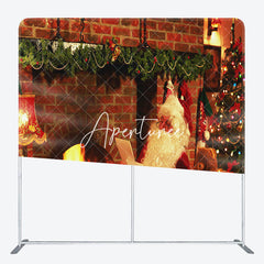 Aperturee - Aperturee Santa Brick Fireplace Christmas Square Backdrop