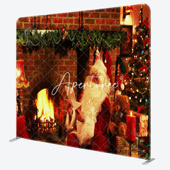 Aperturee - Aperturee Santa Brick Fireplace Christmas Square Backdrop