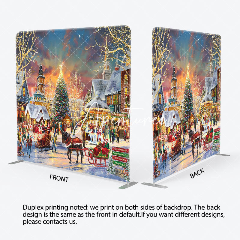 Aperturee - Aperturee Santa Carriage Xmas Town Double-Sided Square Backdrop