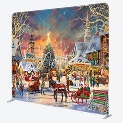 Aperturee - Aperturee Santa Carriage Xmas Town Double-Sided Square Backdrop