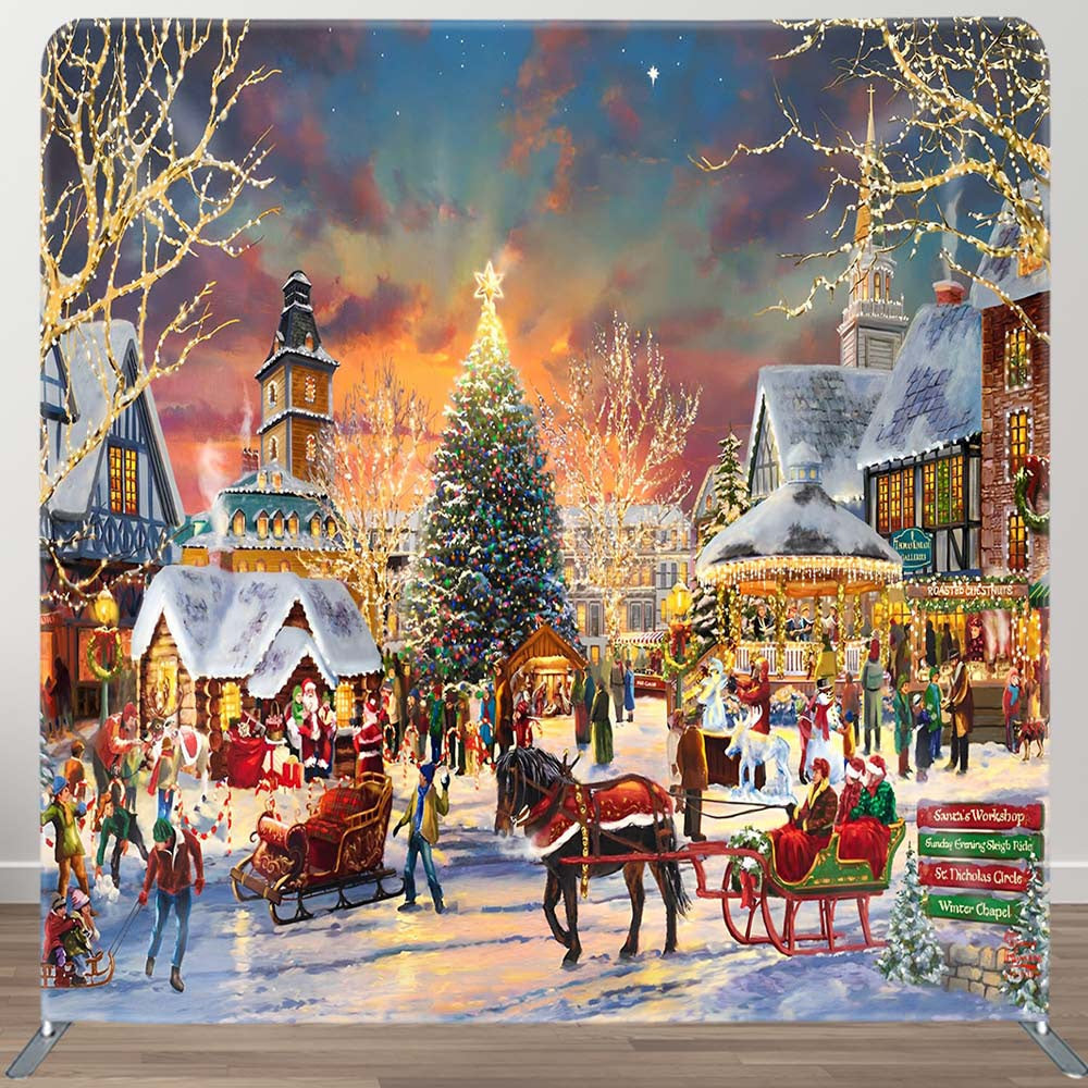 Aperturee - Aperturee Santa Carriage Xmas Town Double-Sided Square Backdrop