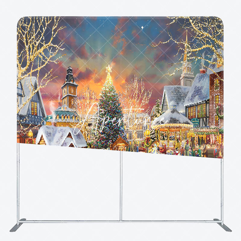 Aperturee - Aperturee Santa Carriage Xmas Town Double-Sided Square Backdrop