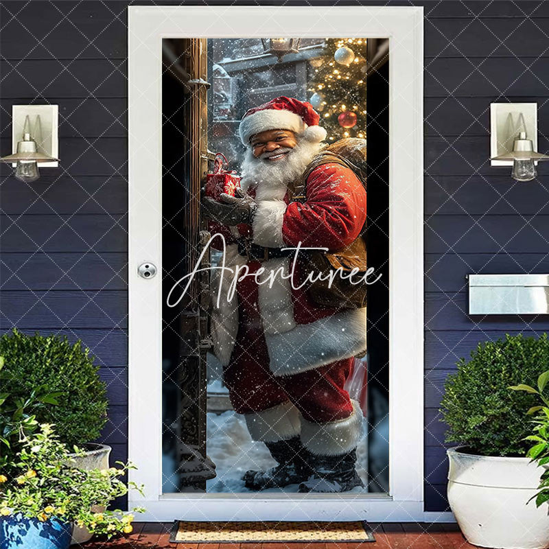 Aperturee - Aperturee Santa Claus Delivering Gifts Christmas Door Cover