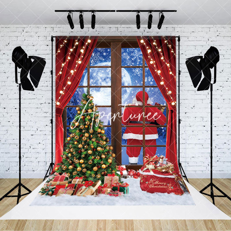 Aperturee - Aperturee Santa Claus Moon Outside Window Christmas Backdrop