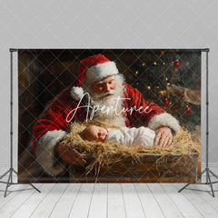 Aperturee - Aperturee Santa Claus Retro Hay Tub Nativity Christmas Backdrop