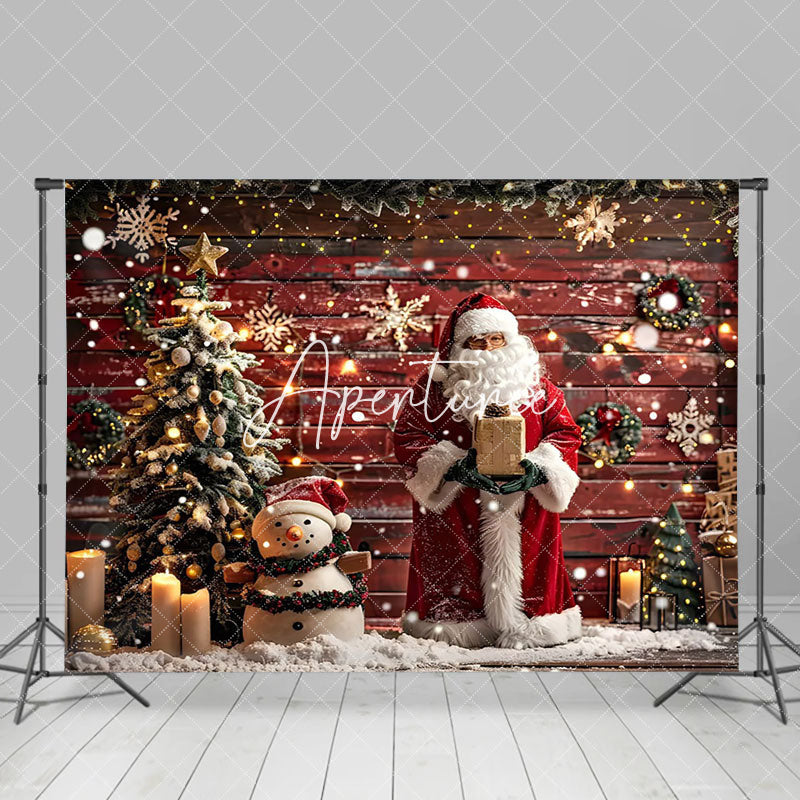 Aperturee - Aperturee Santa Claus Snowman Wooden House Photo Backdrop