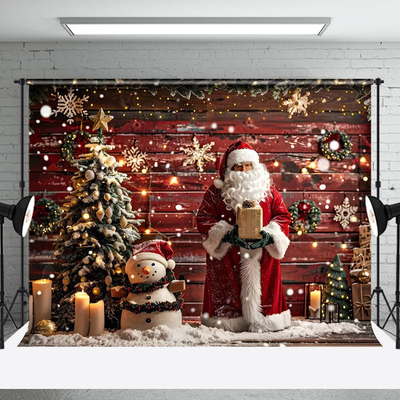 Aperturee - Aperturee Santa Claus Snowman Wooden House Photo Backdrop