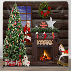 Aperturee - Aperturee Santa Claus Wood House Christmas Tension Fabric Backdrop