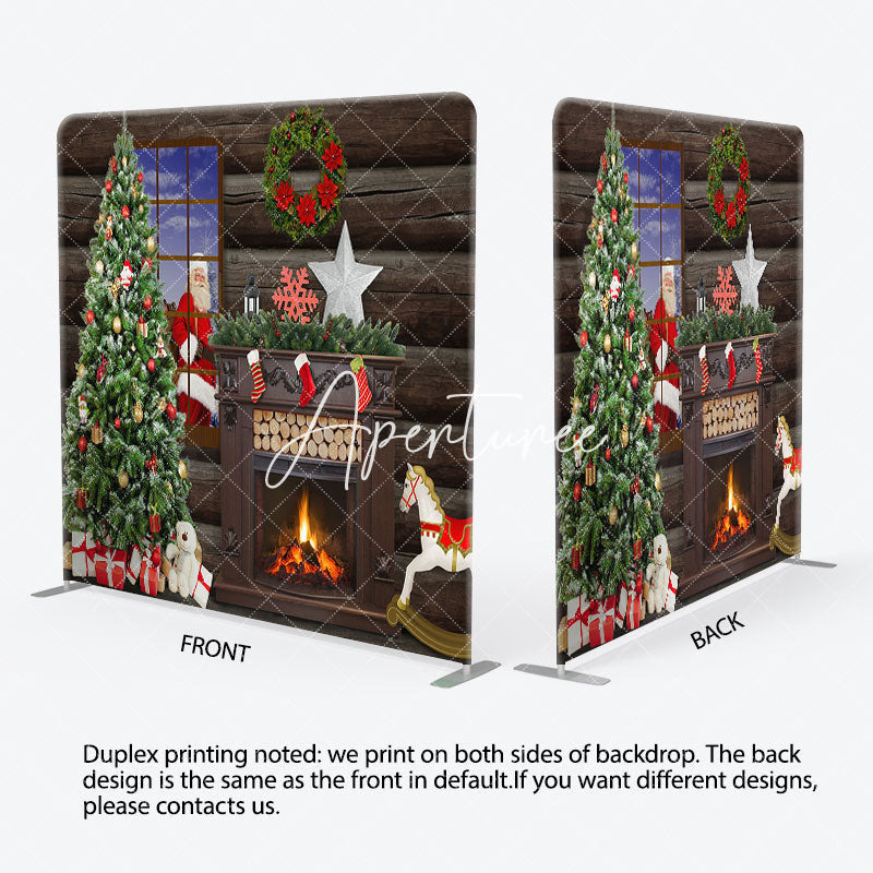 Aperturee - Aperturee Santa Claus Wood House Christmas Tension Fabric Backdrop