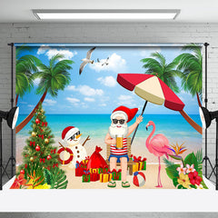 Aperturee - Aperturee Santa Flamingo Sand Beach Christmas In July Backdrop