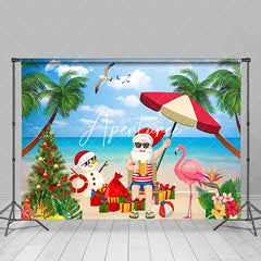 Aperturee - Aperturee Santa Flamingo Sand Beach Christmas In July Backdrop