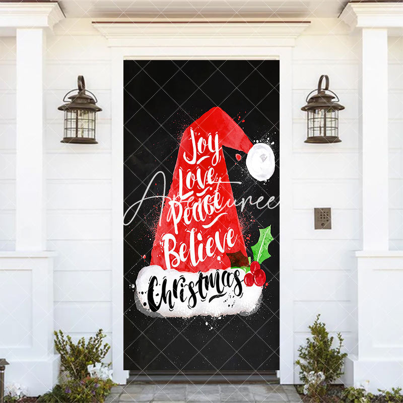 Aperturee - Aperturee Santa Hat Joy Love Peace Believe Christmas Door Cover