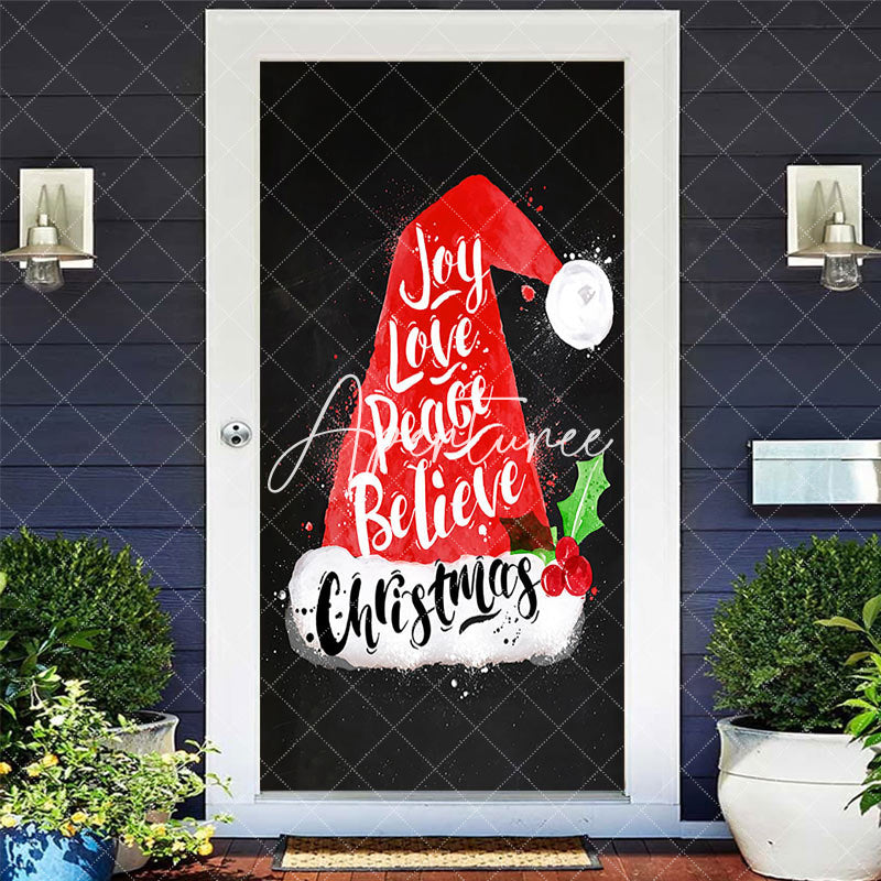 Aperturee - Aperturee Santa Hat Joy Love Peace Believe Christmas Door Cover