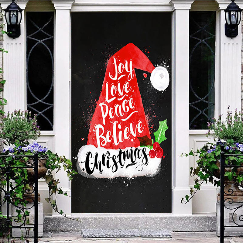 Aperturee - Aperturee Santa Hat Joy Love Peace Believe Christmas Door Cover