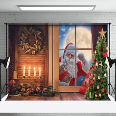 Aperturee - Aperturee Santa Ooutside Window Night Wood Christmas Backdrop