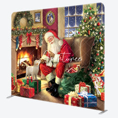 Aperturee - Aperturee Santa Puppy Fireplace Christmas Pillow Case Backdrop